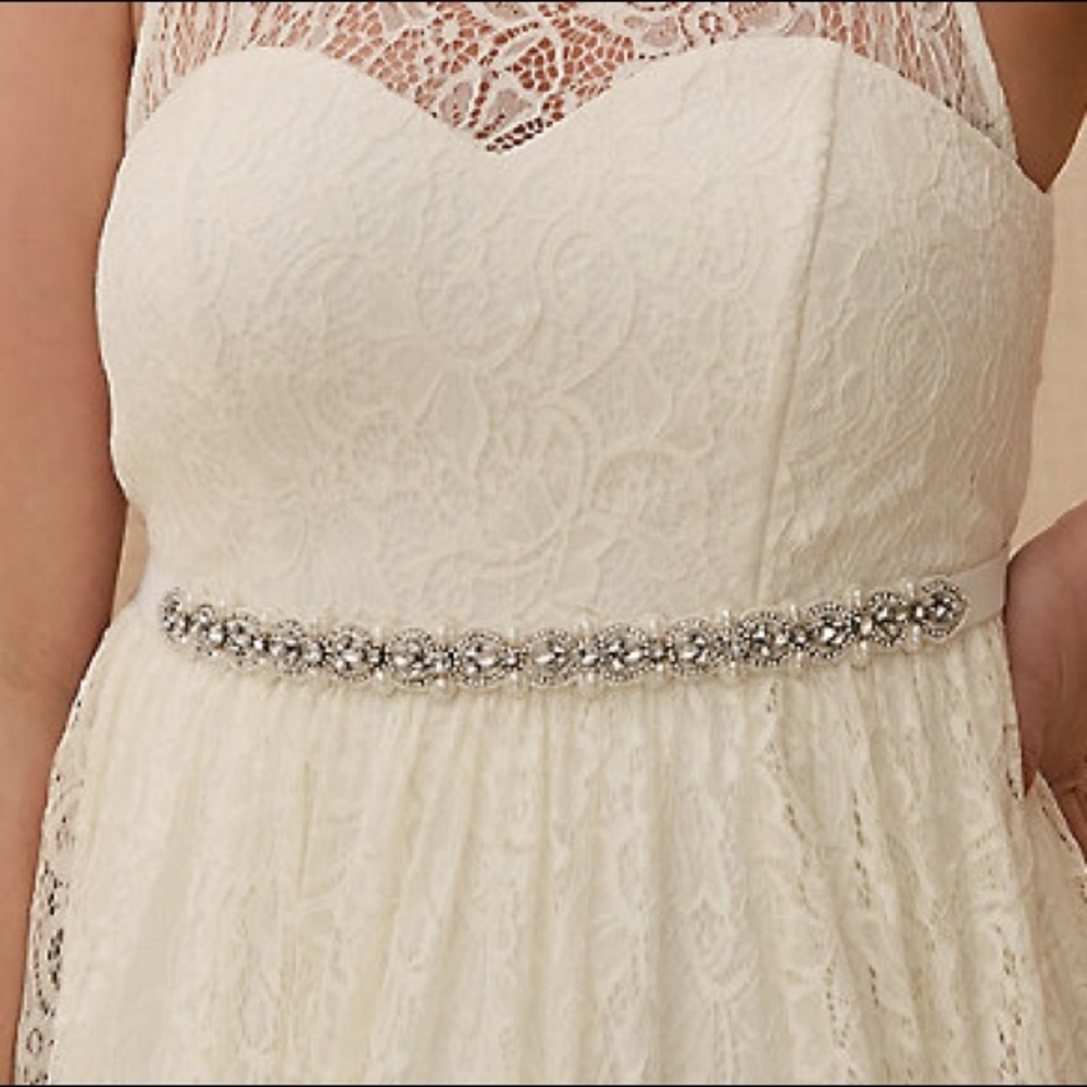 Stretch plus size Ivory beaded belt for dress
